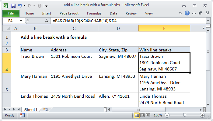 Inserting a Line Break in Excel